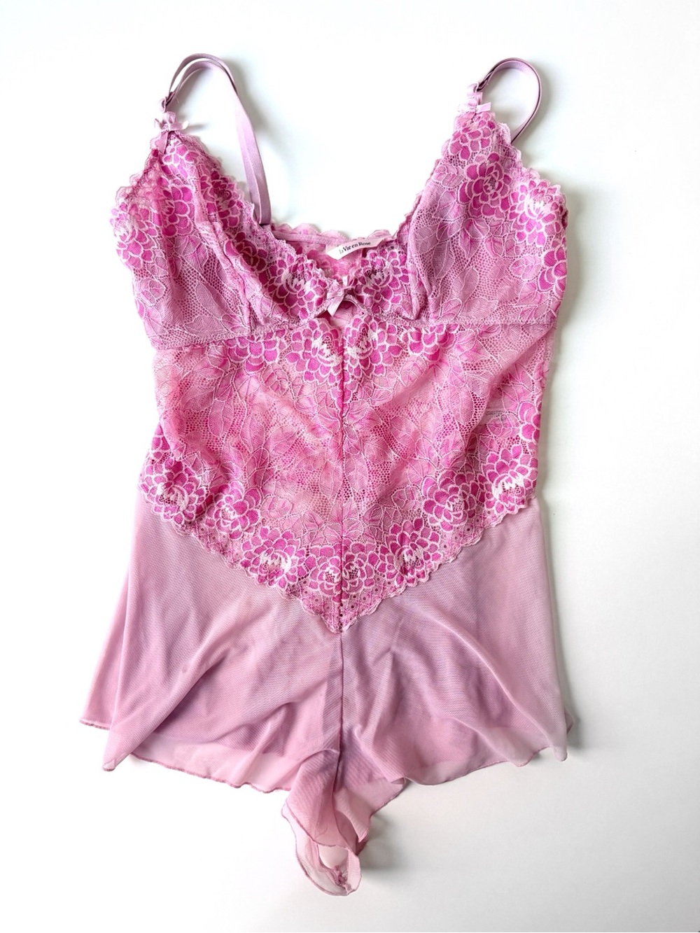 La Vie en Rose Pink Lace Teddy Lingerie – Size L